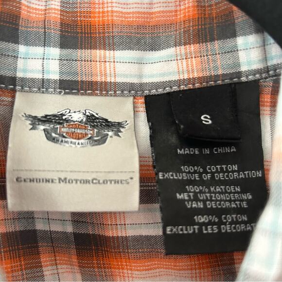 Harley Davidson Back Embroidered Orange & Black Plaid Button Down - Picture 4 of 5